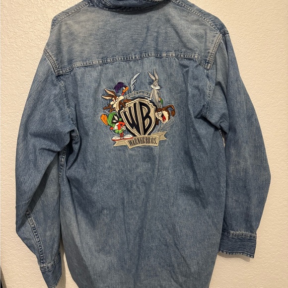 Warner Bros. Tops - Warner Bros Blue Denim Jacket with Cartoon Embroidery